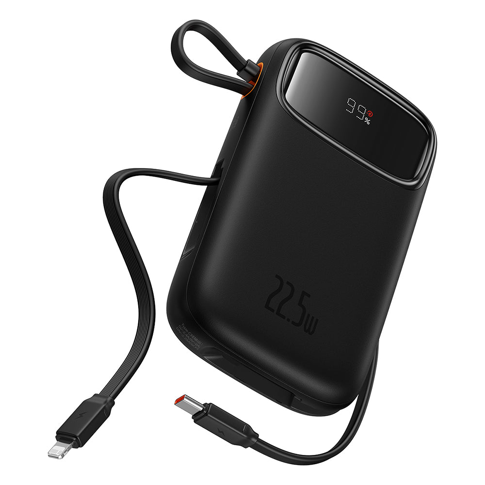 Baseus - Power Bank Qpow Pro+ (P10055002113-00) - Lightning, 2x Type-C, USB, 22.5W, 20000mAh, Cable Type-C, 30cm - Black
