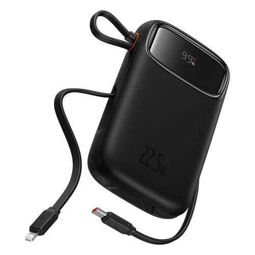 Baseus - Power Bank Qpow Pro+ (P10055002113-00) - Lightning, 2x Type-C, USB, 22.5W, 20000mAh, Cable Type-C, 30cm - Black