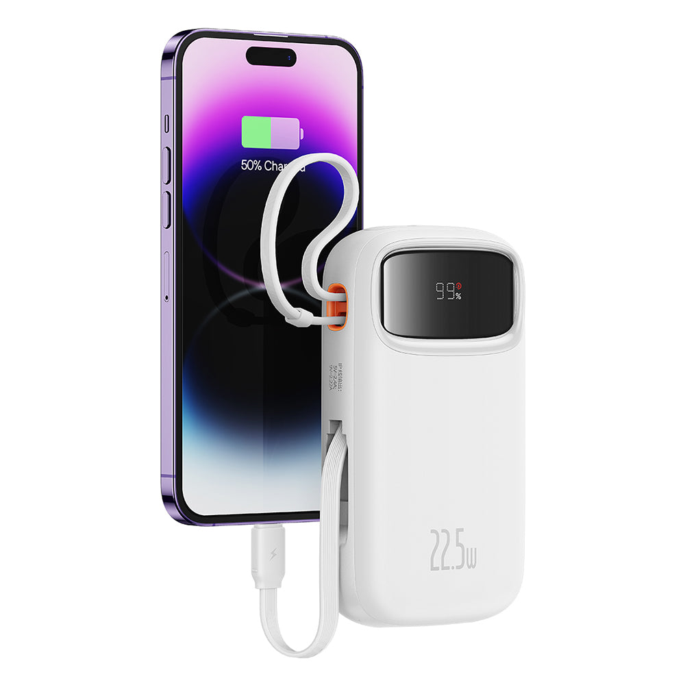 Baseus - Power Bank Qpow Pro+ (P10055002223-00) - Lightning, 2x Type-C, USB, 22.5W, 20000mAh, Cable Type-C, 30cm - White