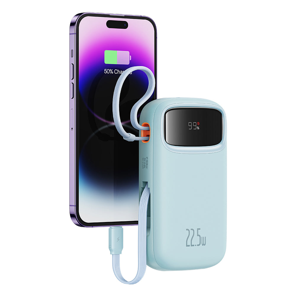 Baseus - Power Bank Qpow Pro+ (P10055002313-00) - Lightning, 2x Type-C, USB, 22.5W, 20000mAh, Cable Type-C, 30cm - Blue
