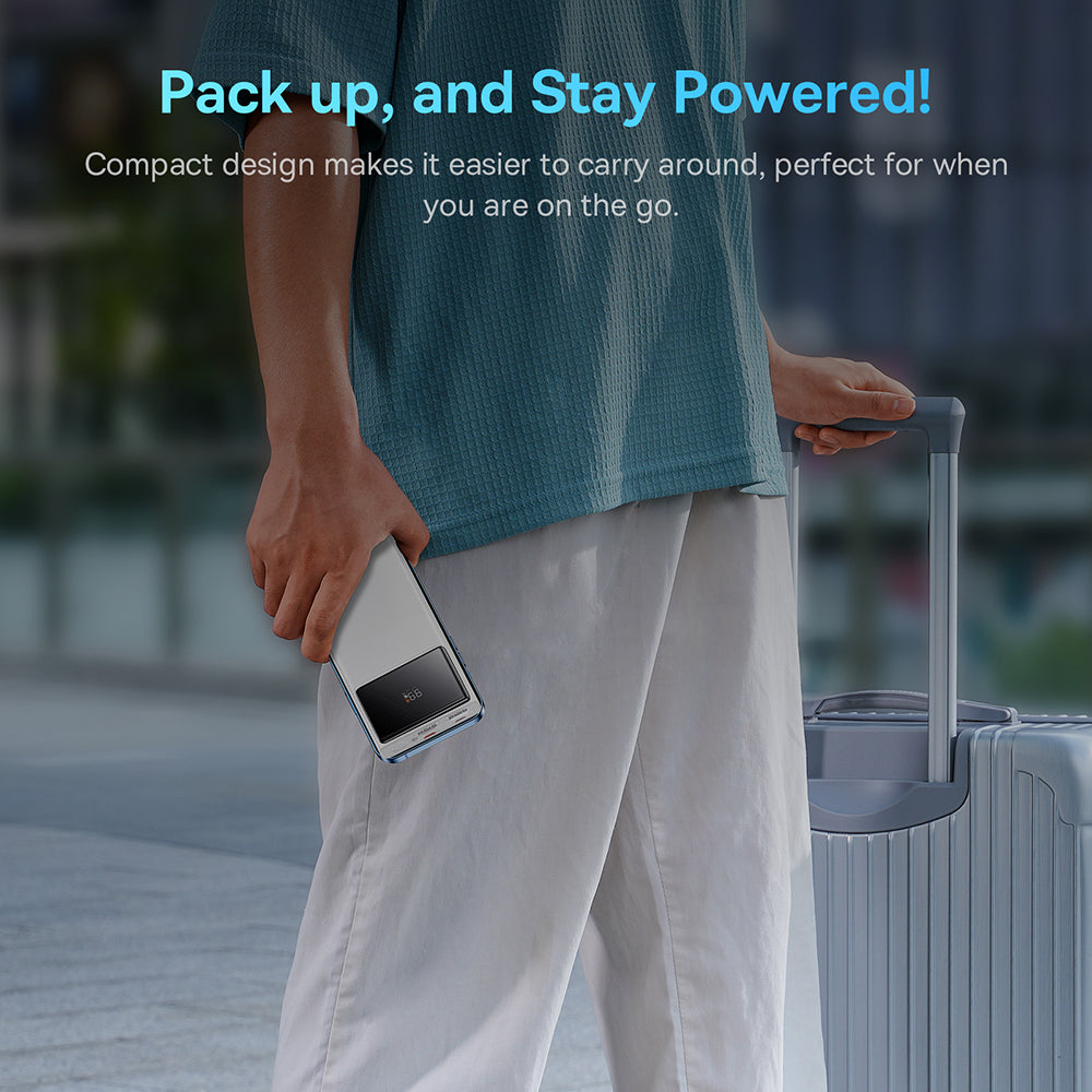 Baseus - Power Bank Star-Lord (PPXJ100002) - 2x USB, Type-C, Micro-USB, 22.5W, 10000mAh, Cable Type-C, 3A, 30cm - White