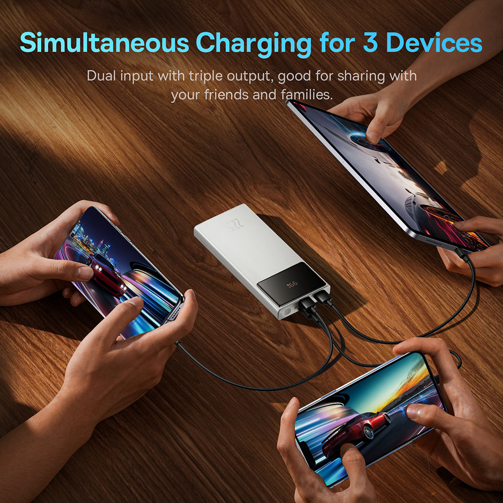 Baseus - Power Bank Star-Lord (PPXJ100002) - 2x USB, Type-C, Micro-USB, 22.5W, 10000mAh, Cable Type-C, 3A, 30cm - White
