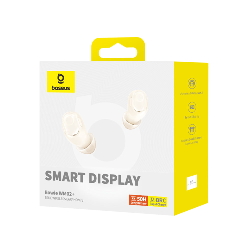 Baseus - Wireless Earbuds WM02+ (NGTW370302) - True Wireless Stereo, Bluetooth V5.3, Smart Display - Creamy White