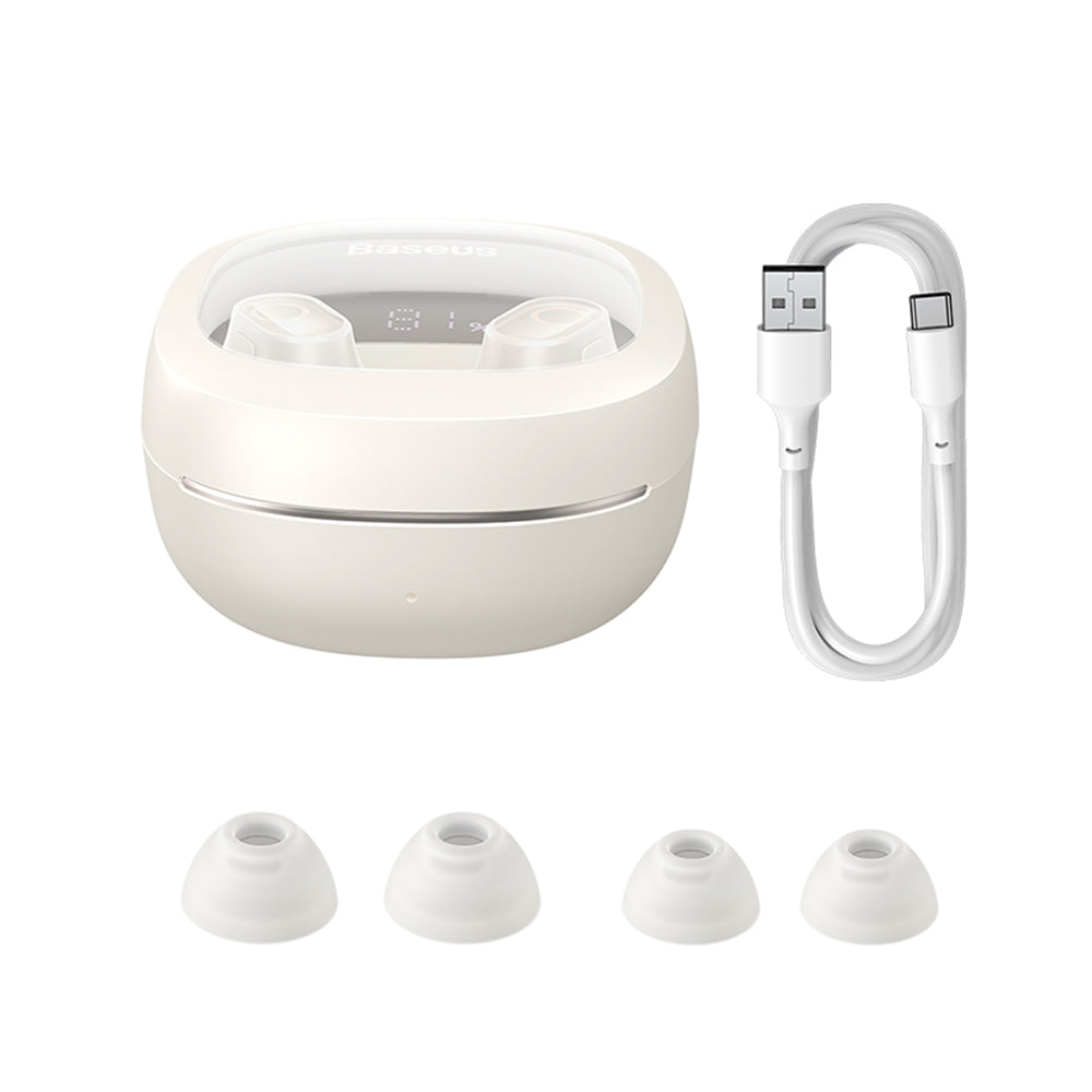 Baseus - Wireless Earbuds WM02+ (NGTW370302) - True Wireless Stereo, Bluetooth V5.3, Smart Display - Creamy White