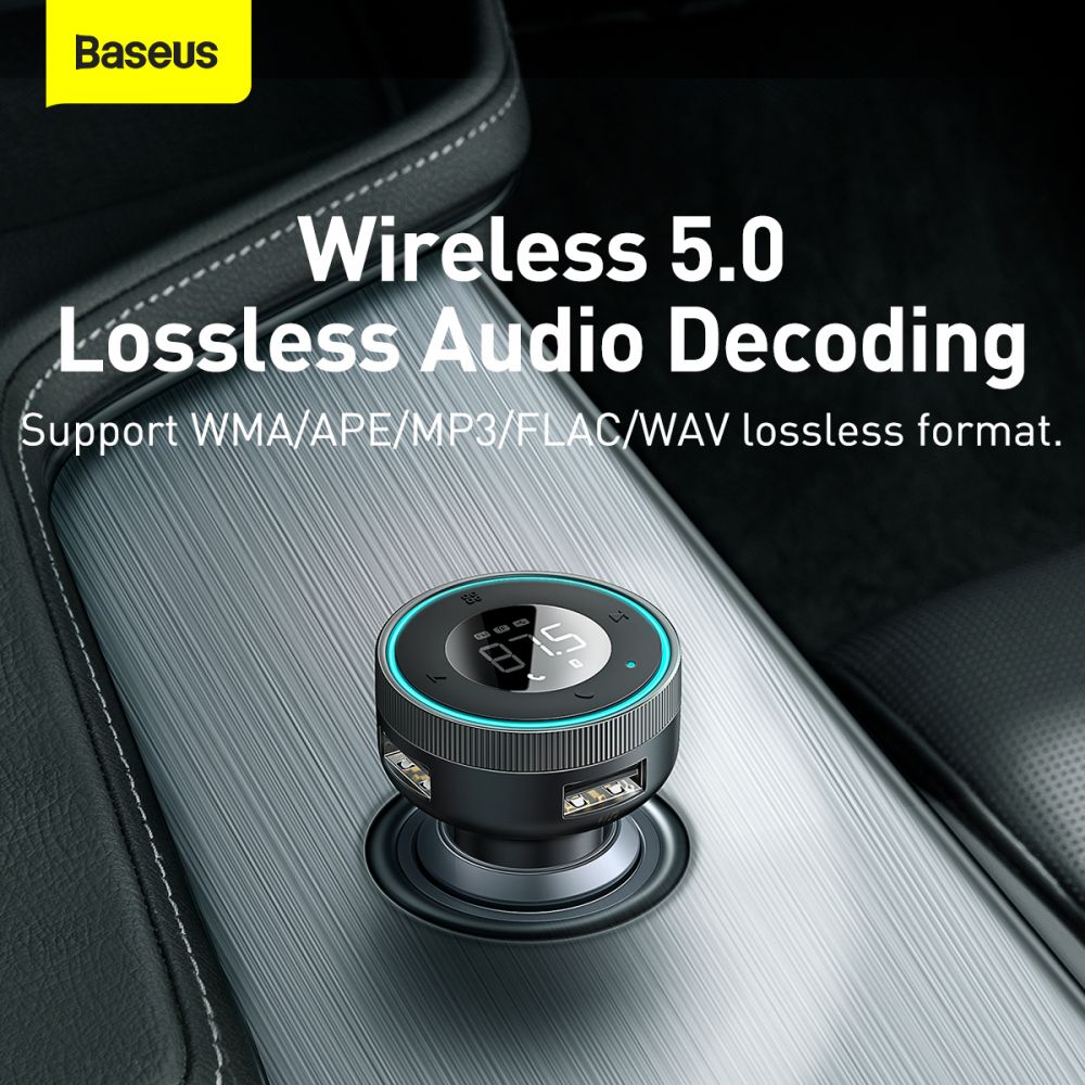 Baseus - FM Modulator and Car Charger Enjoy (CCLH-01) - USB-A, 3.4A with LED Display - Black
