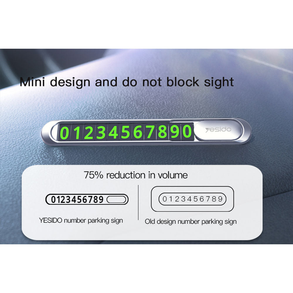 Yesido - Parking Number (C88) - for Dashboard, Number Hiding, Fluorescent Digits, Weather-Resistant, 3M Adhesive - Black