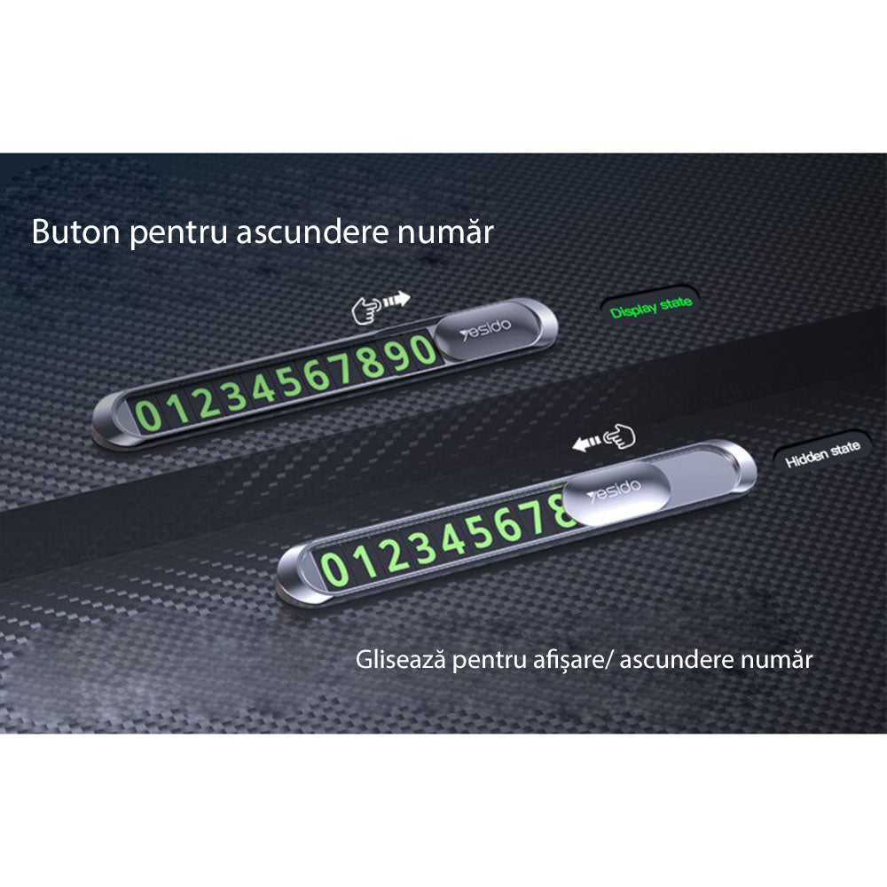 Yesido - Parking Number (C88) - for Dashboard, Number Hiding, Fluorescent Digits, Weather-Resistant, 3M Adhesive - Black