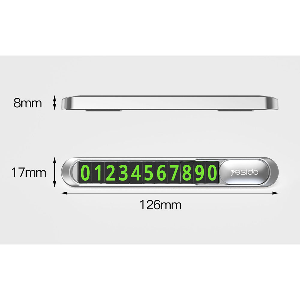 Yesido - Parking Number (C88) - for Dashboard, Number Hiding, Fluorescent Digits, Weather-Resistant, 3M Adhesive - Black