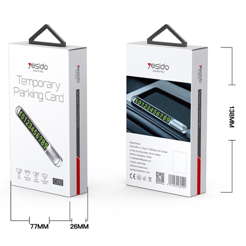 Yesido - Parking Number (C88) - for Dashboard, Number Hiding, Fluorescent Digits, Weather-Resistant, 3M Adhesive - Black