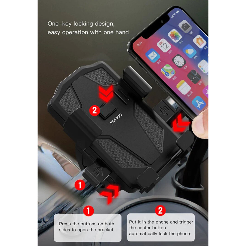 Yesido - Bike Holder (C94) - Automatic Grip, Front Straps - Black