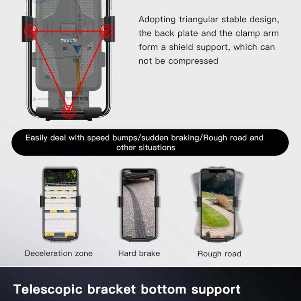 Yesido - Bike Holder (C94) - Automatic Grip, Front Straps - Black