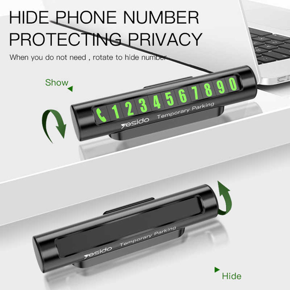 Yesido - Parking Number (C68) - for Dashboard, Fluorescent Digits, Number Hiding, Weather-Resistant, Aluminum Alloy - Bl