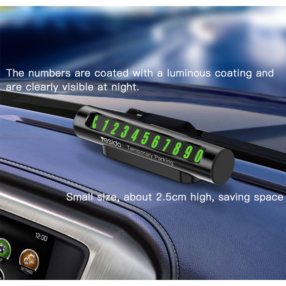 Yesido - Parking Number (C68) - for Dashboard, Fluorescent Digits, Number Hiding, Weather-Resistant, Aluminum Alloy - Bl