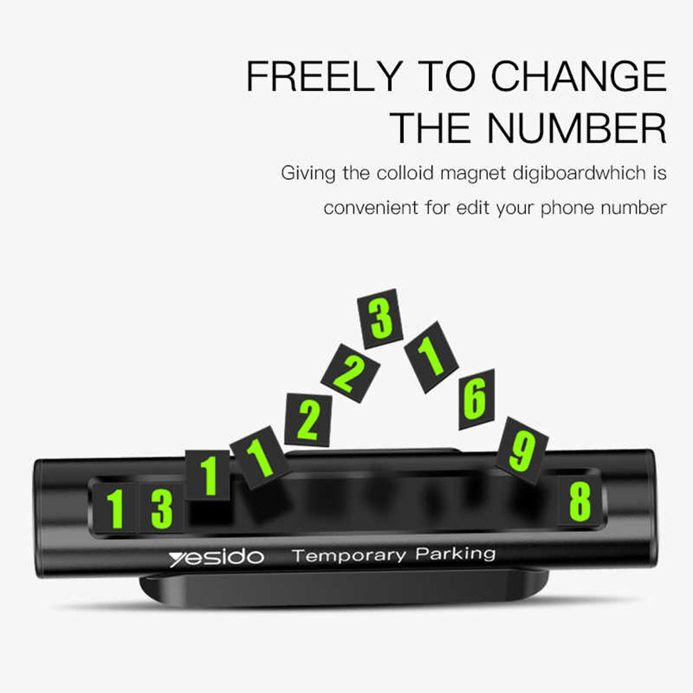 Yesido - Parking Number (C68) - for Dashboard, Fluorescent Digits, Number Hiding, Weather-Resistant, Aluminum Alloy - Bl