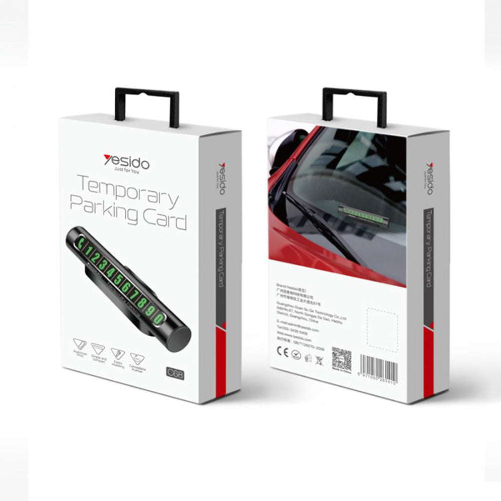 Yesido - Parking Number (C68) - for Dashboard, Fluorescent Digits, Number Hiding, Weather-Resistant, Aluminum Alloy - Bl