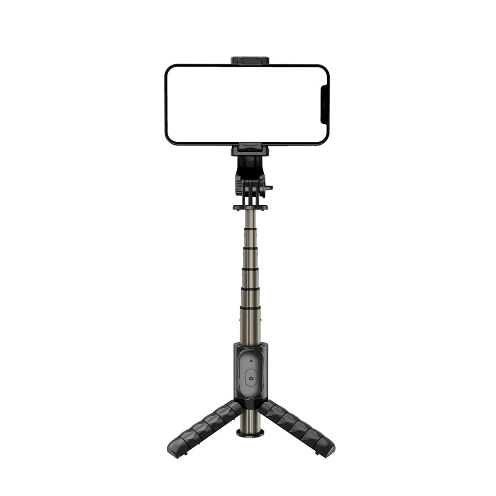 Techsuit - Mini Selfie Stick (Q10) - Stable Gimbal/Tripod with Bluetooth Remote Control, Fill Light, 360 Rotation, 68cm 