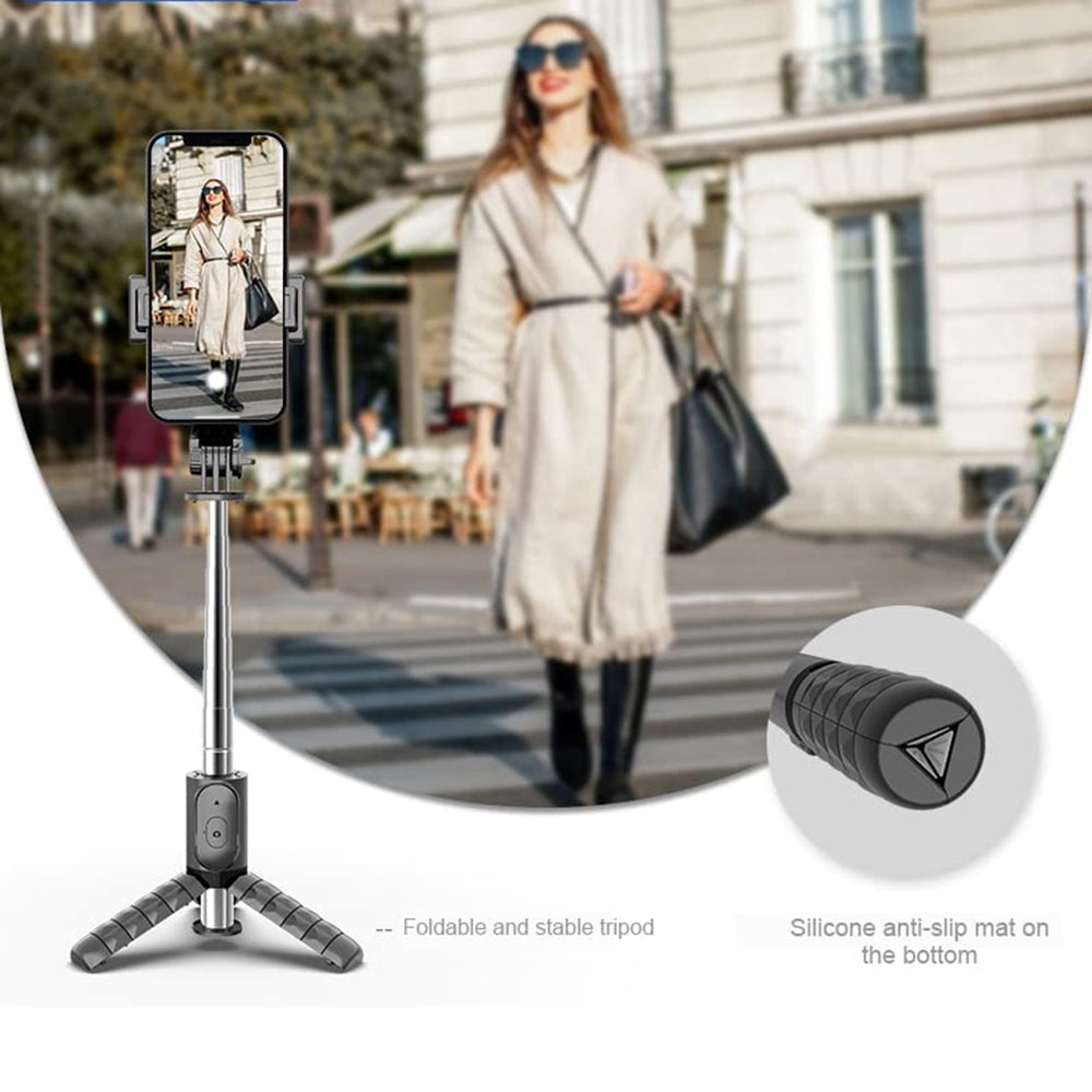 Techsuit - Mini Selfie Stick (Q10) - Stable Gimbal/Tripod with Bluetooth Remote Control, Fill Light, 360 Rotation, 68cm 
