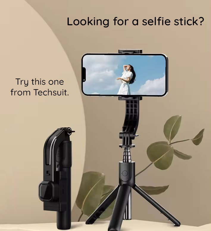 Techsuit - Selfie Stick Gimbal (C06) - Compact Tripod Mount with Bluetooth Remote Control, LED Fill Light, 360, 76cm - B