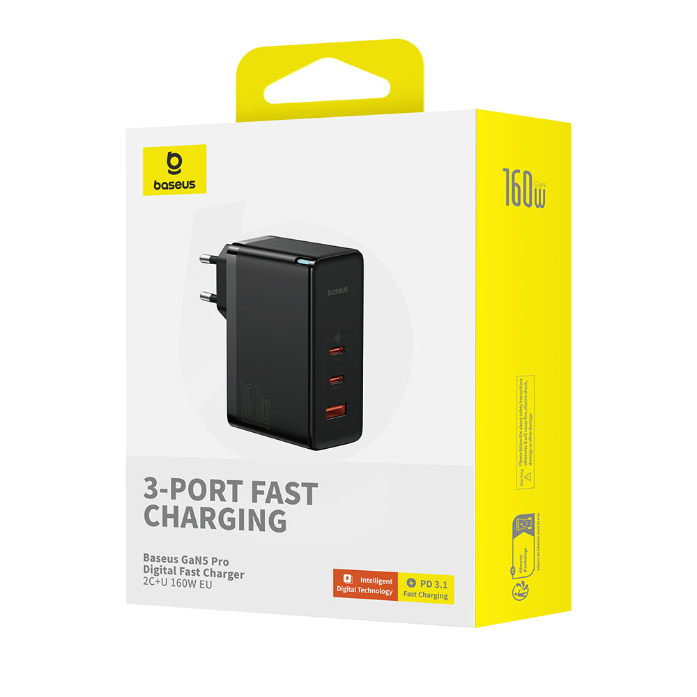 Baseus - Wall Charger GaN5 Pro Digital (P10110825113-00) - Type-C Cable Included, Fast Charger, 2xType-C, USB, 160W, 240