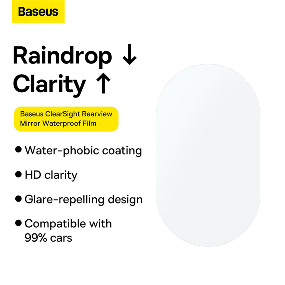 Baseus - (2 pack) Rainproof Film ClearSight (C11853200201-00) - for Car Rearview Mirror, Oval, Waterproof, 0.27mm, 96 x 