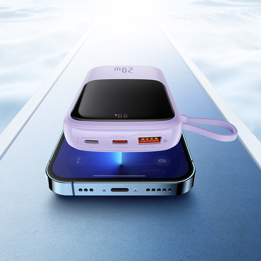 Baseus - Power Bank Qpow Pro (PPQD030005) - Lightning, Type-C, USB, 20000mAh, 20W, with Cable USB-C, Lightning, 3A - Pur