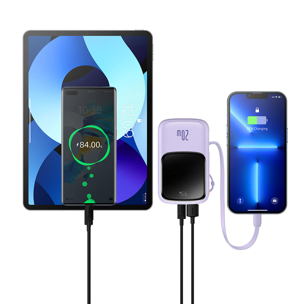 Baseus - Power Bank Qpow Pro (PPQD030005) - Lightning, Type-C, USB, 20000mAh, 20W, with Cable USB-C, Lightning, 3A - Pur