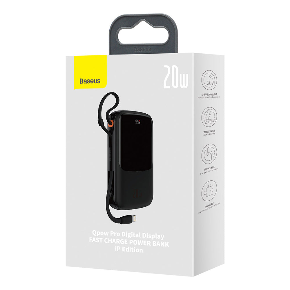 Baseus - Power Bank Qpow Pro (PPQD030003) - Lightning, Type-C, USB, 20000mAh, 20W, with Cable USB-C, Lightning, 3A - Blu