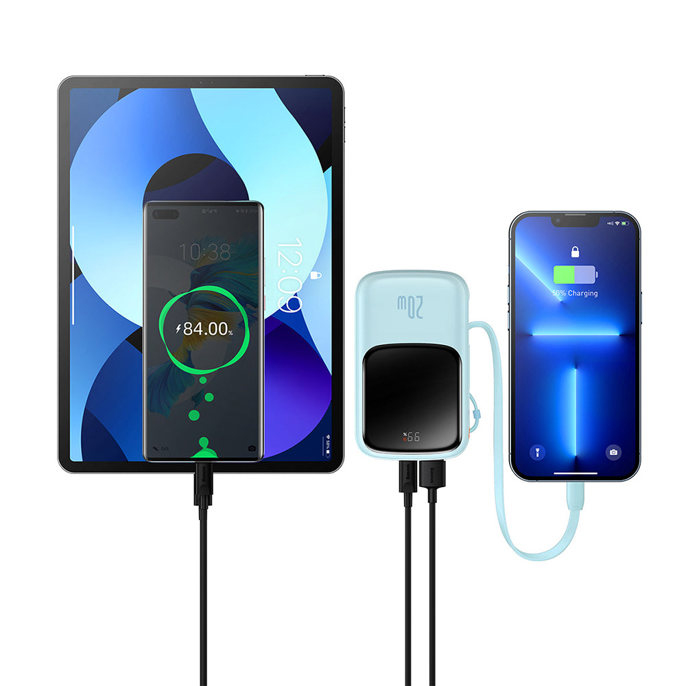 Baseus - Power Bank Qpow Pro (PPQD030003) - Lightning, Type-C, USB, 20000mAh, 20W, with Cable USB-C, Lightning, 3A - Blu