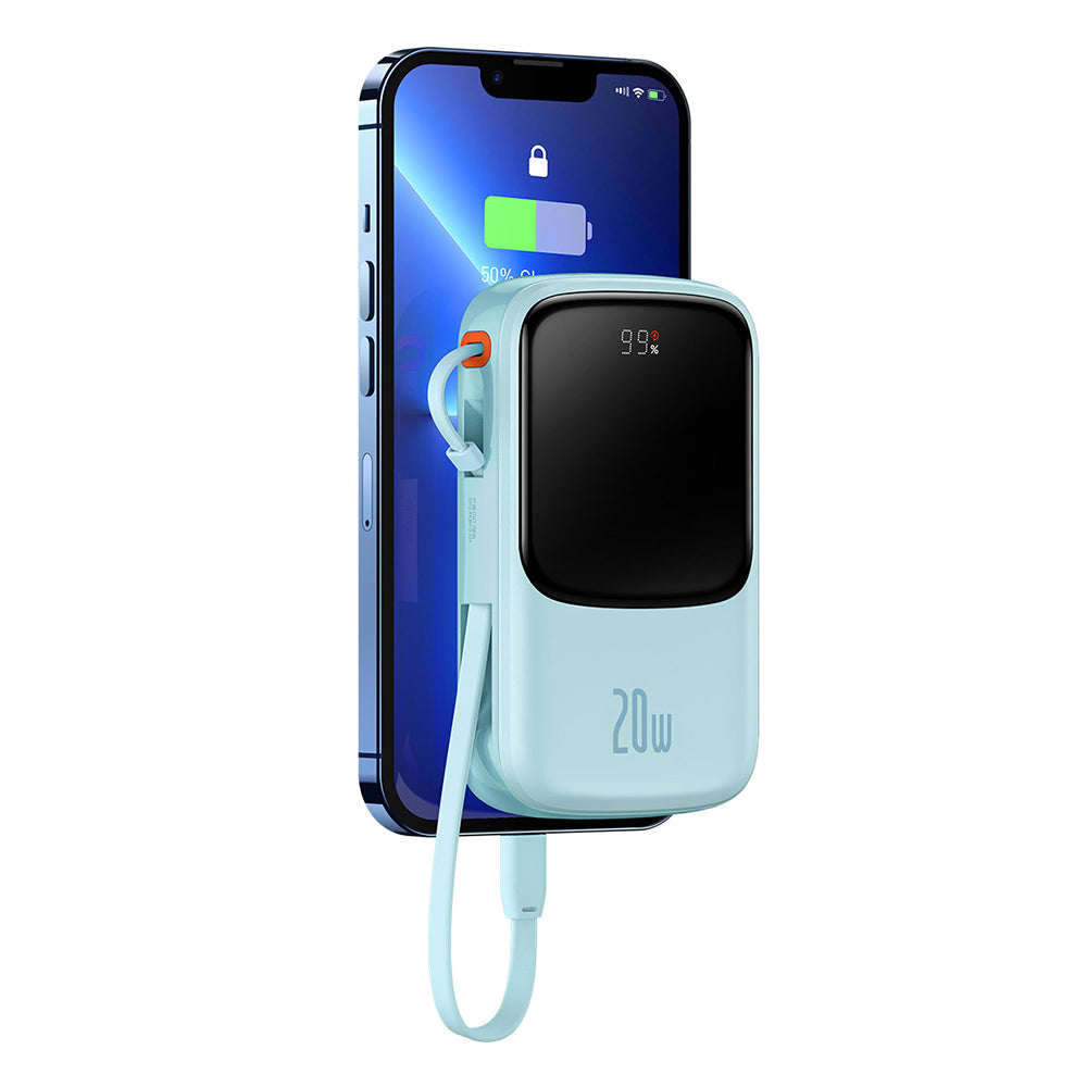 Baseus - Power Bank Qpow Pro (PPQD030003) - Lightning, Type-C, USB, 20000mAh, 20W, with Cable USB-C, Lightning, 3A - Blu