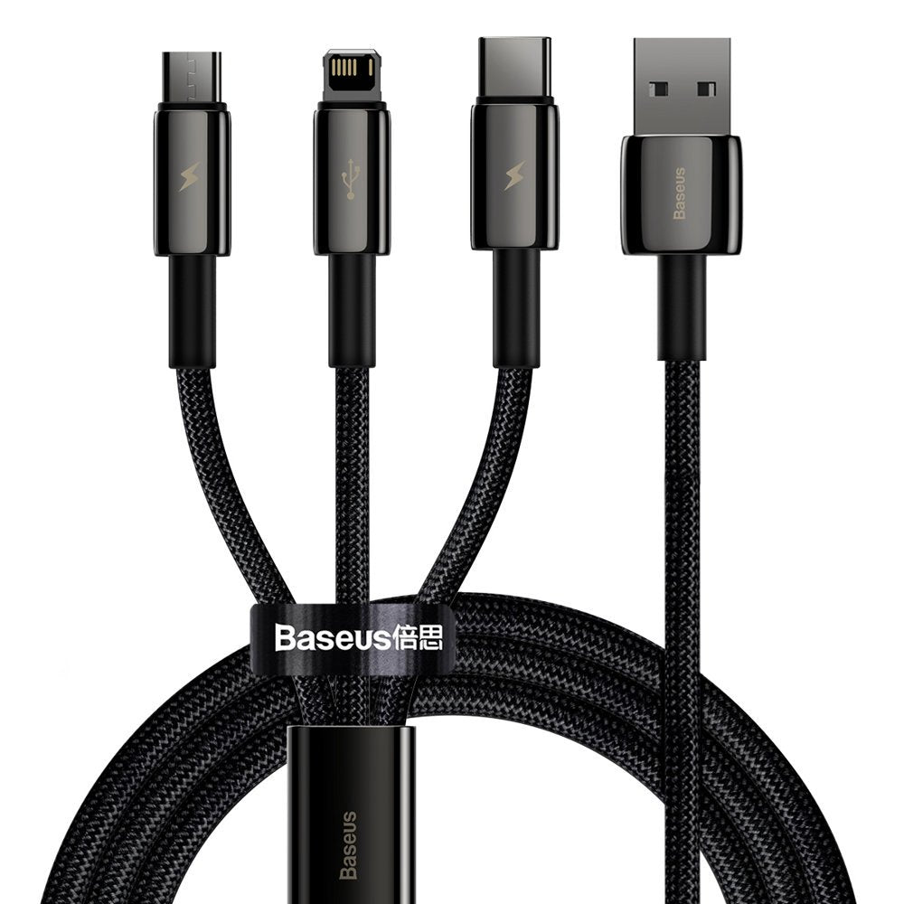 Baseus - Data Cable Tugsten Gold 3in1 (CAMLTWJ-01) - USB to Type-C, Lightning, Micro-USB 3.5A, 1.5m - Black