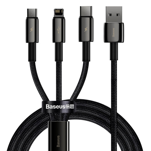 Baseus - Data Cable Tugsten Gold 3in1 (CAMLTWJ-01) - USB to Type-C, Lightning, Micro-USB 3.5A, 1.5m - Black