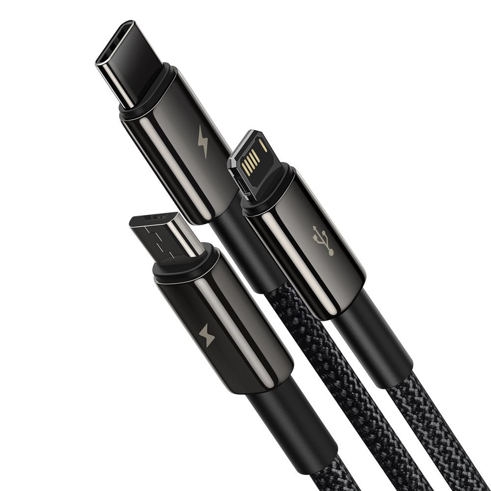 Baseus - Data Cable Tugsten Gold 3in1 (CAMLTWJ-01) - USB to Type-C, Lightning, Micro-USB 3.5A, 1.5m - Black
