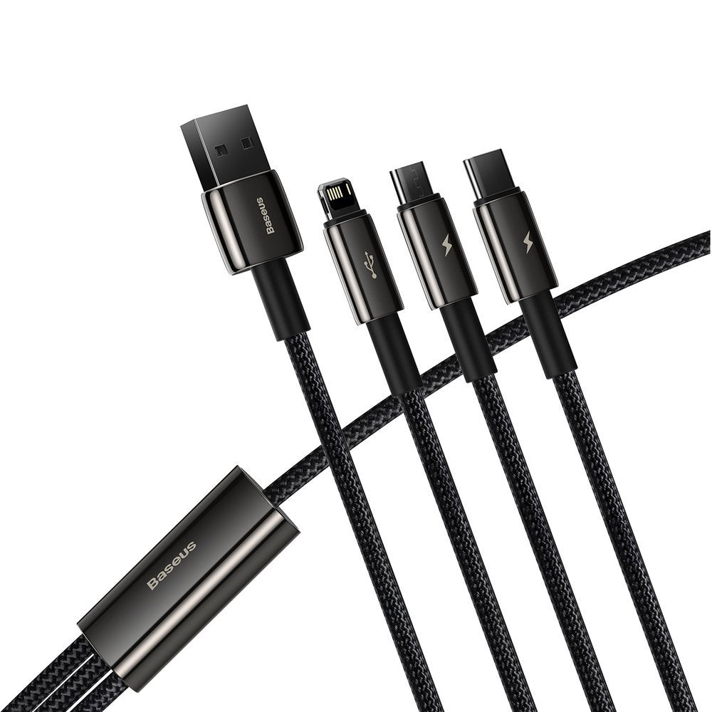 Baseus - Data Cable Tugsten Gold 3in1 (CAMLTWJ-01) - USB to Type-C, Lightning, Micro-USB 3.5A, 1.5m - Black