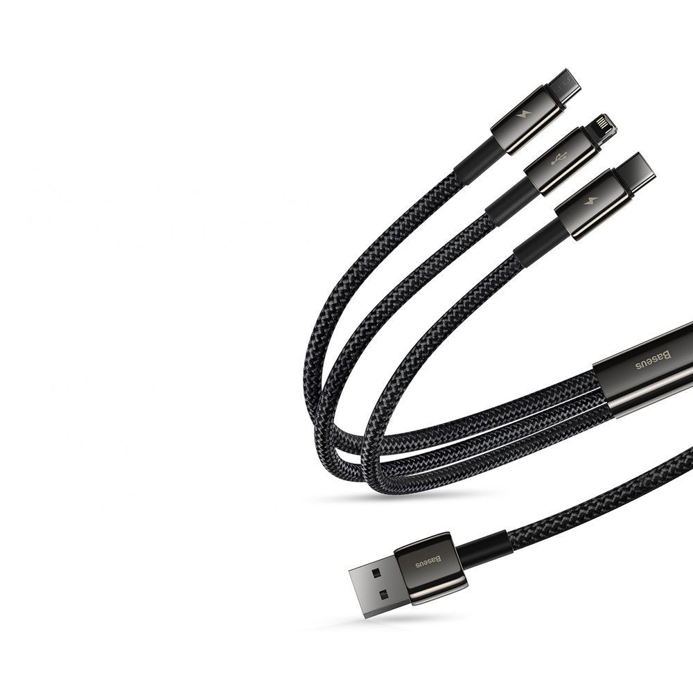 Baseus - Data Cable Tugsten Gold 3in1 (CAMLTWJ-01) - USB to Type-C, Lightning, Micro-USB 3.5A, 1.5m - Black