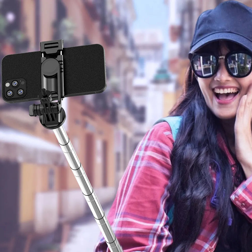 Techsuit - Selfie Stick (Q05) - Stable Tripod with Bluetooth Remote Control, 360 Rotation, Stainless Steel, 158cm - Blac