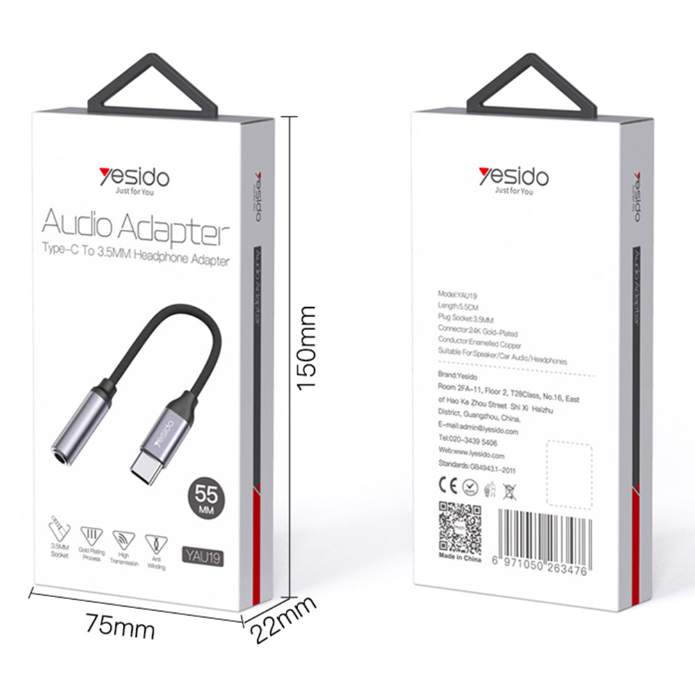 Yesido - Audio Cable Adapter (YAU19) - Type-C to Jack 3.5mm - Black