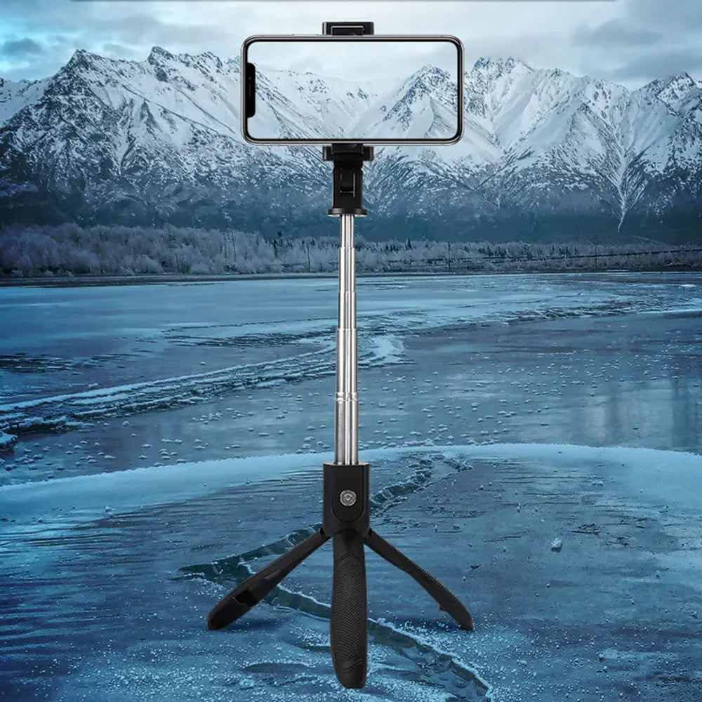 Techsuit - Selfie Stick (K06) - Stable Tripod with Bluetooth Remote Control, Foldable, 360 Rotation, 70cm - Black