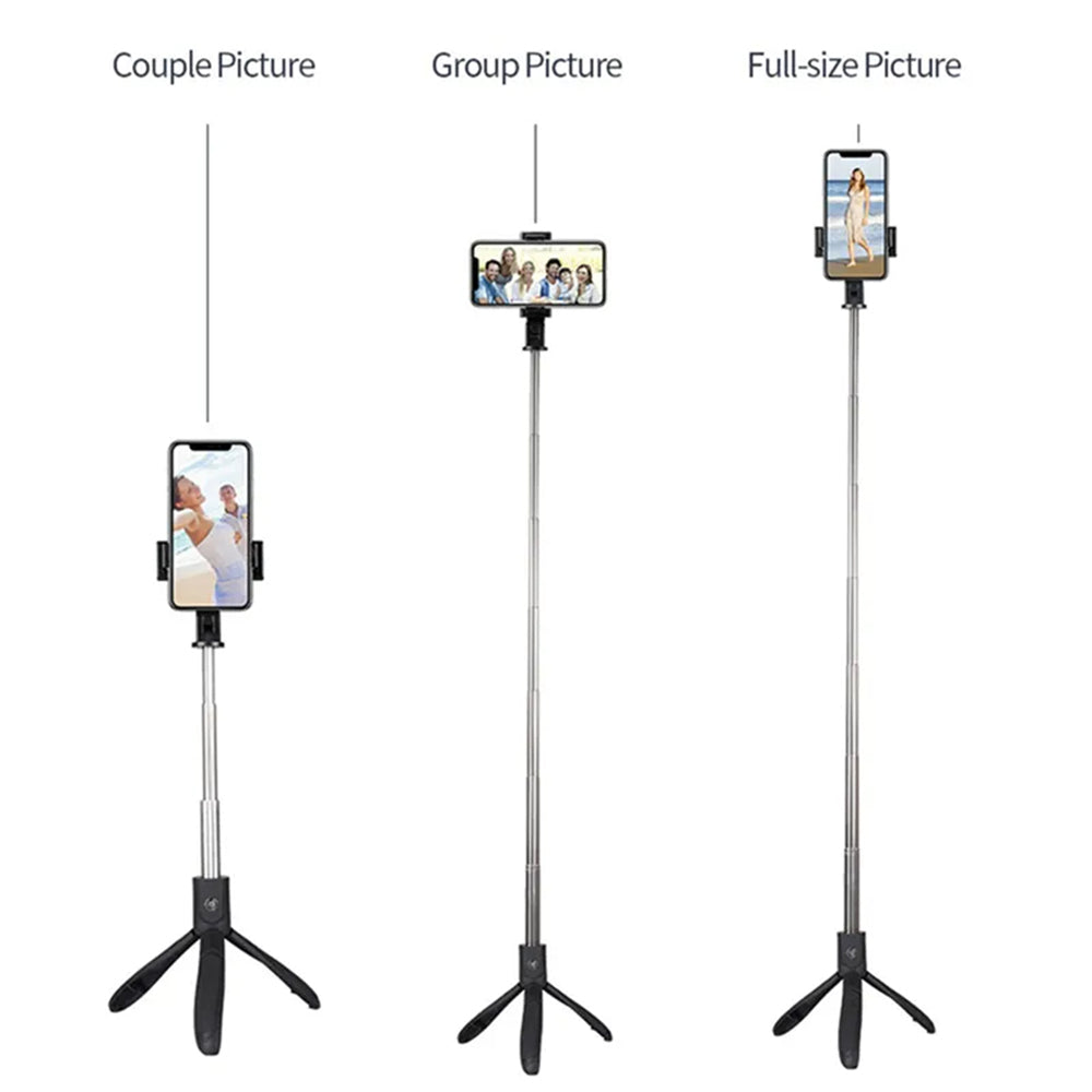 Techsuit - Selfie Stick (K06) - Stable Tripod with Bluetooth Remote Control, Foldable, 360 Rotation, 70cm - Black