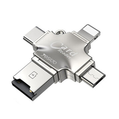Adaptor Yesido Cititor Carduri (GS13), MicroSD USB / Type-C / Lightning / Micro-USB, Argintiu