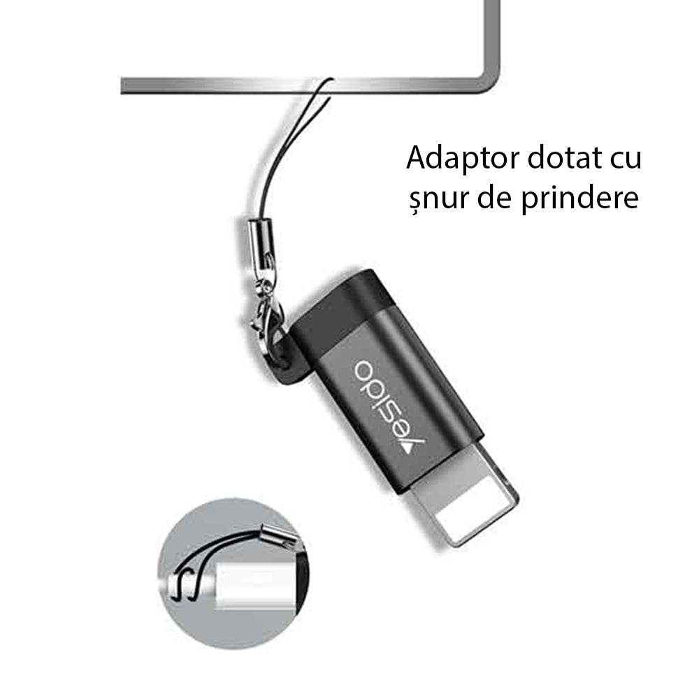 Yesido - OTG Adapter (GS05) - Lightning to Micro USB, Plug & Play, 480Mbps - Black