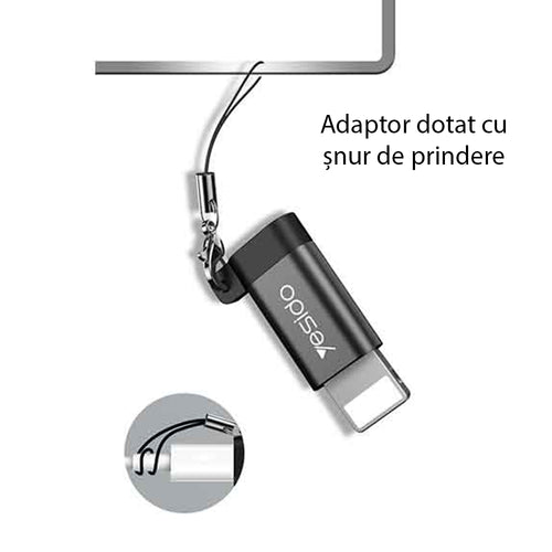 Yesido - OTG Adapter (GS05) - Lightning to Micro USB, Plug & Play, 480Mbps - Black