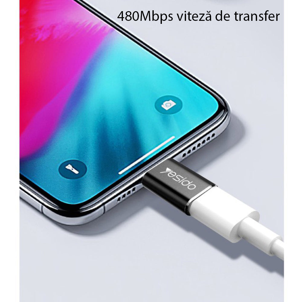 Yesido - OTG Adapter (GS05) - Lightning to Micro USB, Plug & Play, 480Mbps - Black