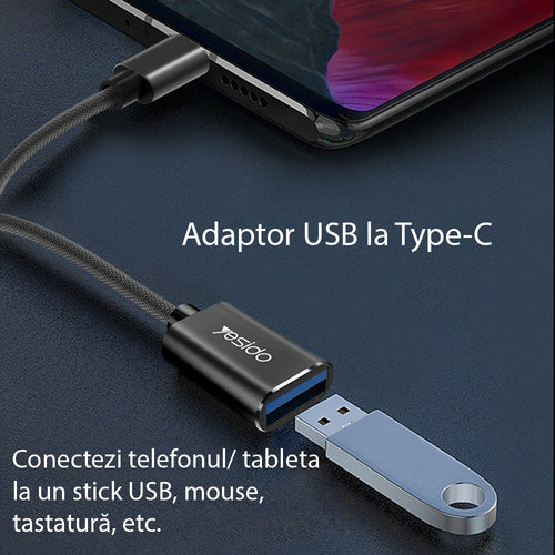 Yesido - OTG Cable Adapter (GS01) - Type-C to USB 2.0, Plug & Play - Black