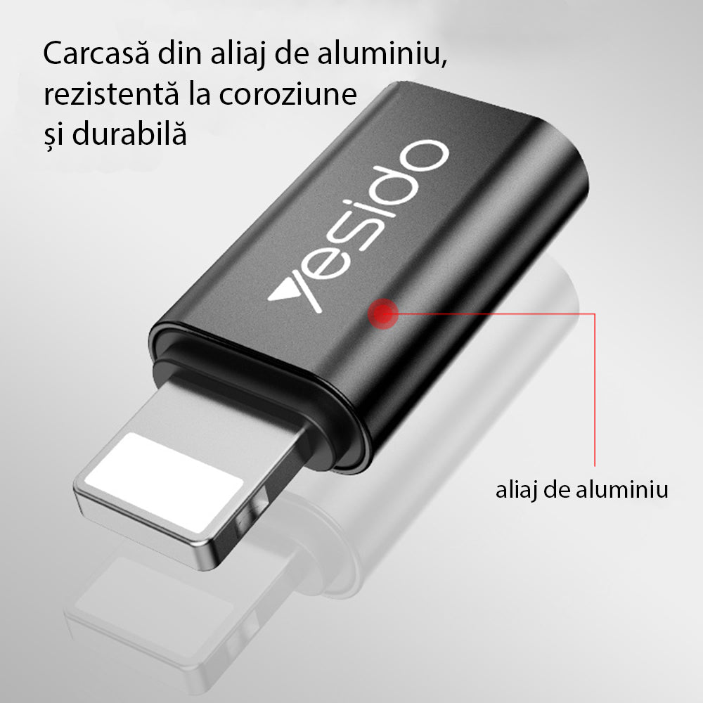 Yesido - OTG Adapter (GS03) - Lightning to Type-C, Plug & Play, 480Mbps - Black