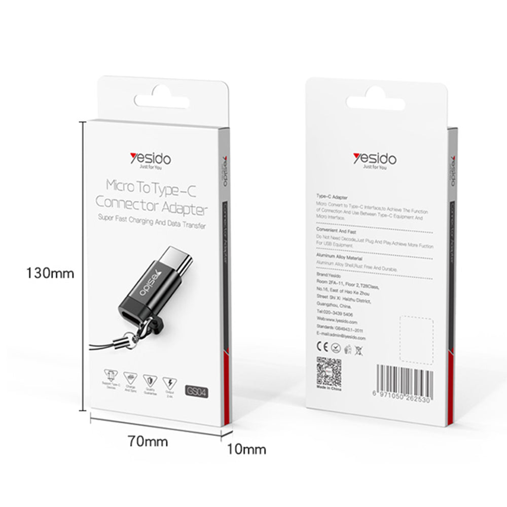 Yesido - OTG Adapter (GS04) - Micro-USB to Type-C, Plug & Play, 480Mbps - Black