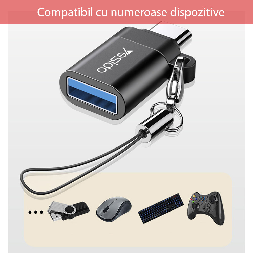 Yesido - OTG Adapter (GS06) - Type-C to USB 3.0, Plug & Play, 5Gbps - Black
