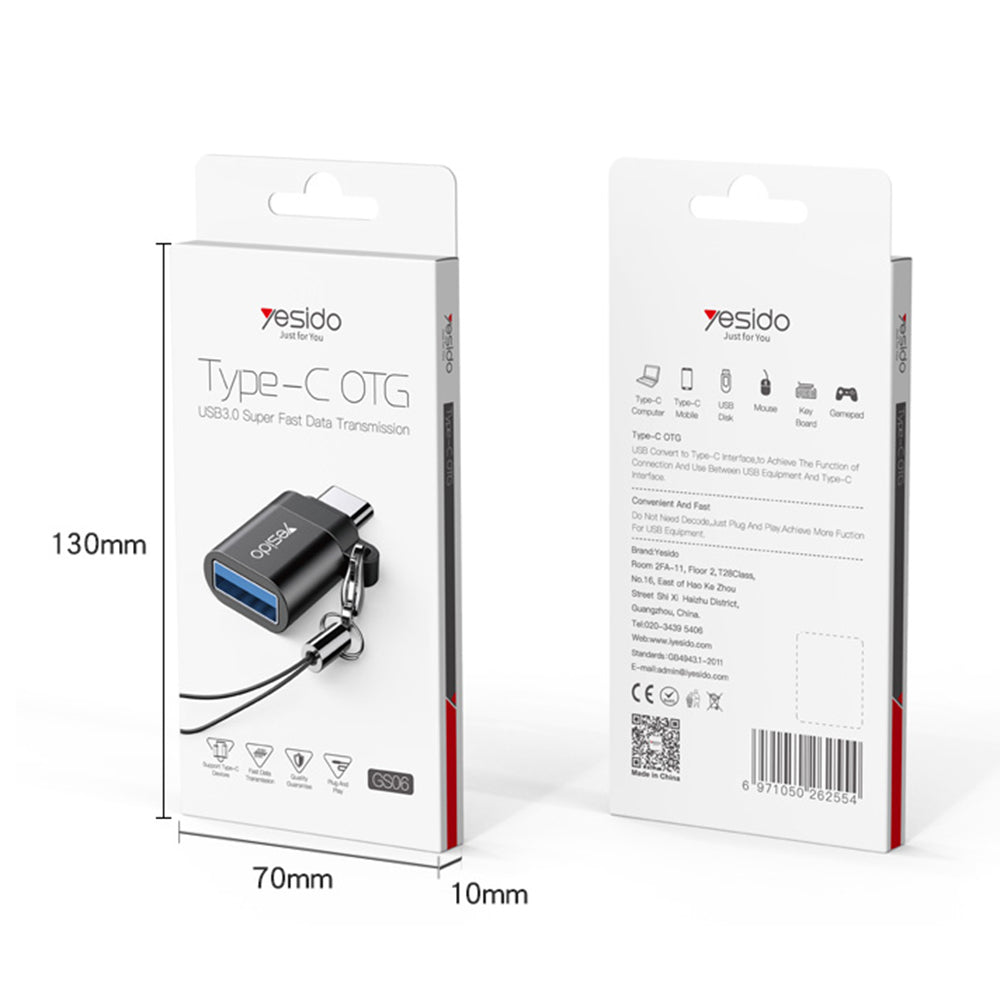 Yesido - OTG Adapter (GS06) - Type-C to USB 3.0, Plug & Play, 5Gbps - Black