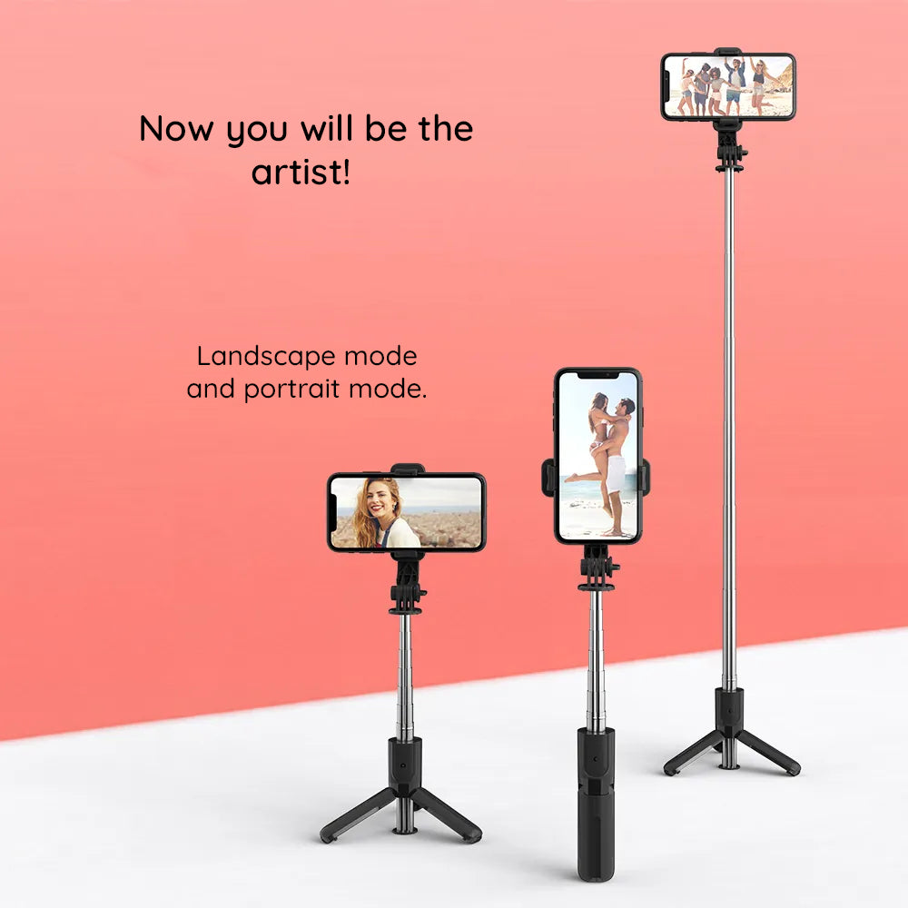 Techsuit - Mini Selfie Stick (L11) - Stable Tripod with Bluetooth Self Timer, 360 Rotation, 73cm - Black