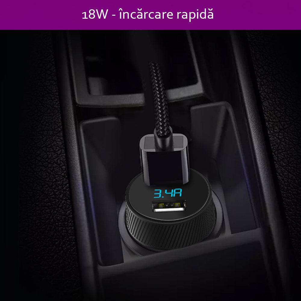 Yesido - Car Charger (Y31) - 2x USB, LED Display, QC 3.0, 18W, 3A - Black