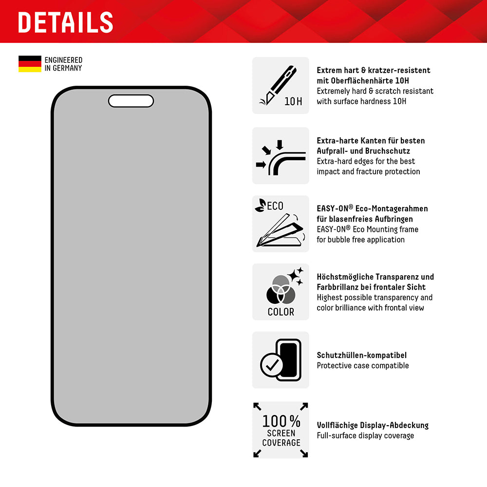 Displex - Premium Real Glass Privacy Full Cover - iPhone 16 Plus - Black